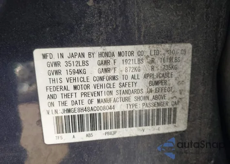 2010 Honda Fit Sport z USA, uszkodzony, nr VIN JHMGE8H48AC008044